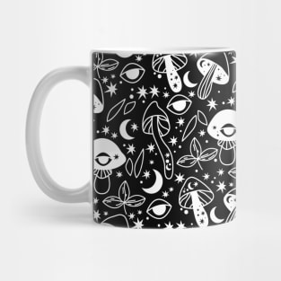 Cottagecore Mushroom Moon Black Pattern Mug